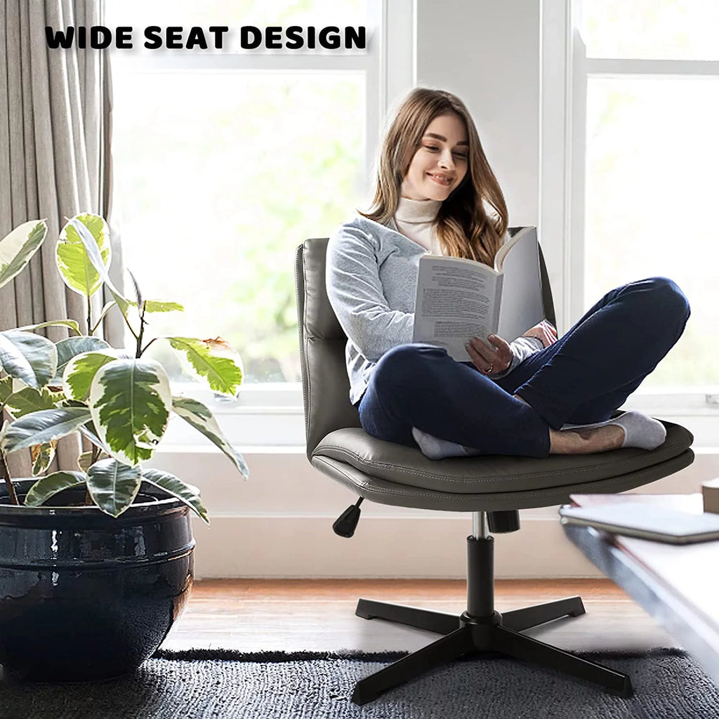 Grey PU Leather Armless Swivel Desk Chair H21932