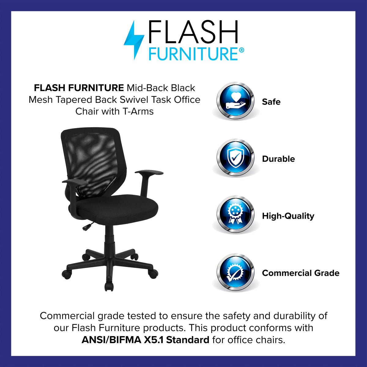 Black Mesh Swivel Task Office Chair with T-Arms Q619