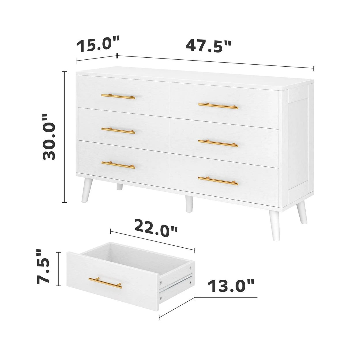 White 6 Drawer Wood Dresser H621601