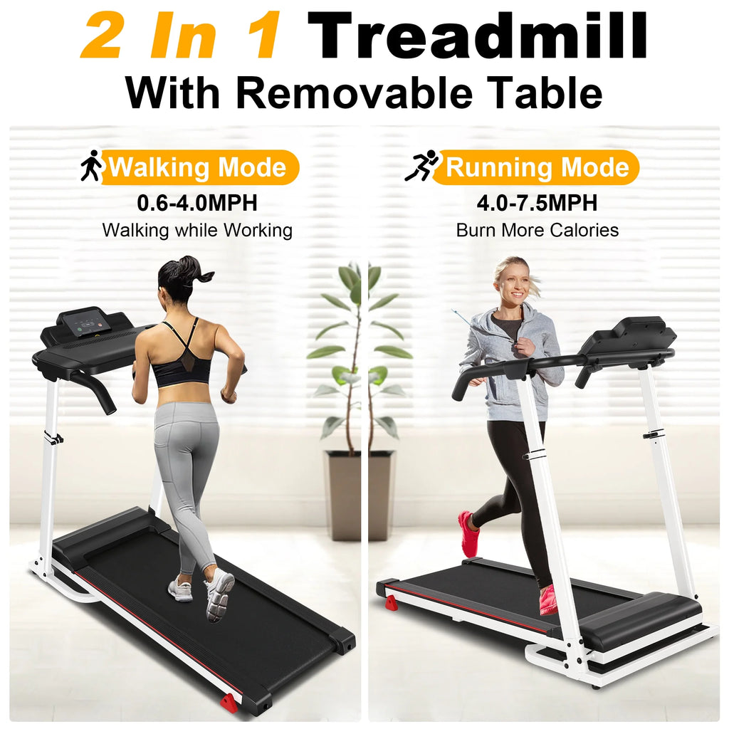 White Folding Treadmill with Removable Tabletop and Incline H84551