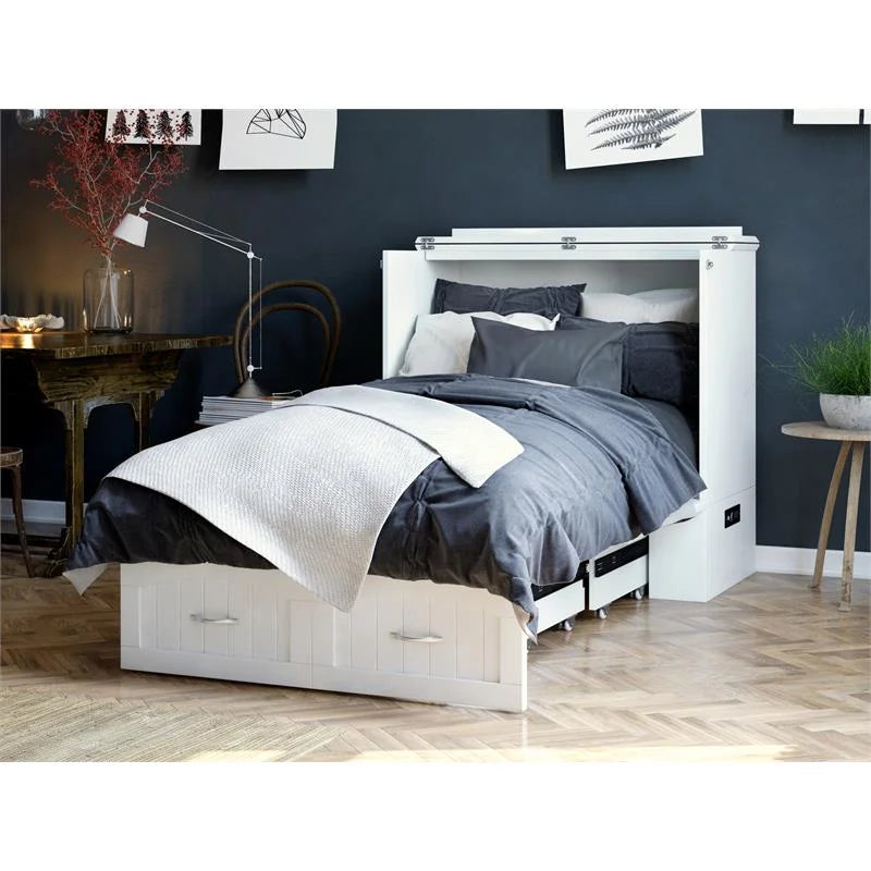 White Wood Twin XL Murphy Bed Chest with Mattress W260