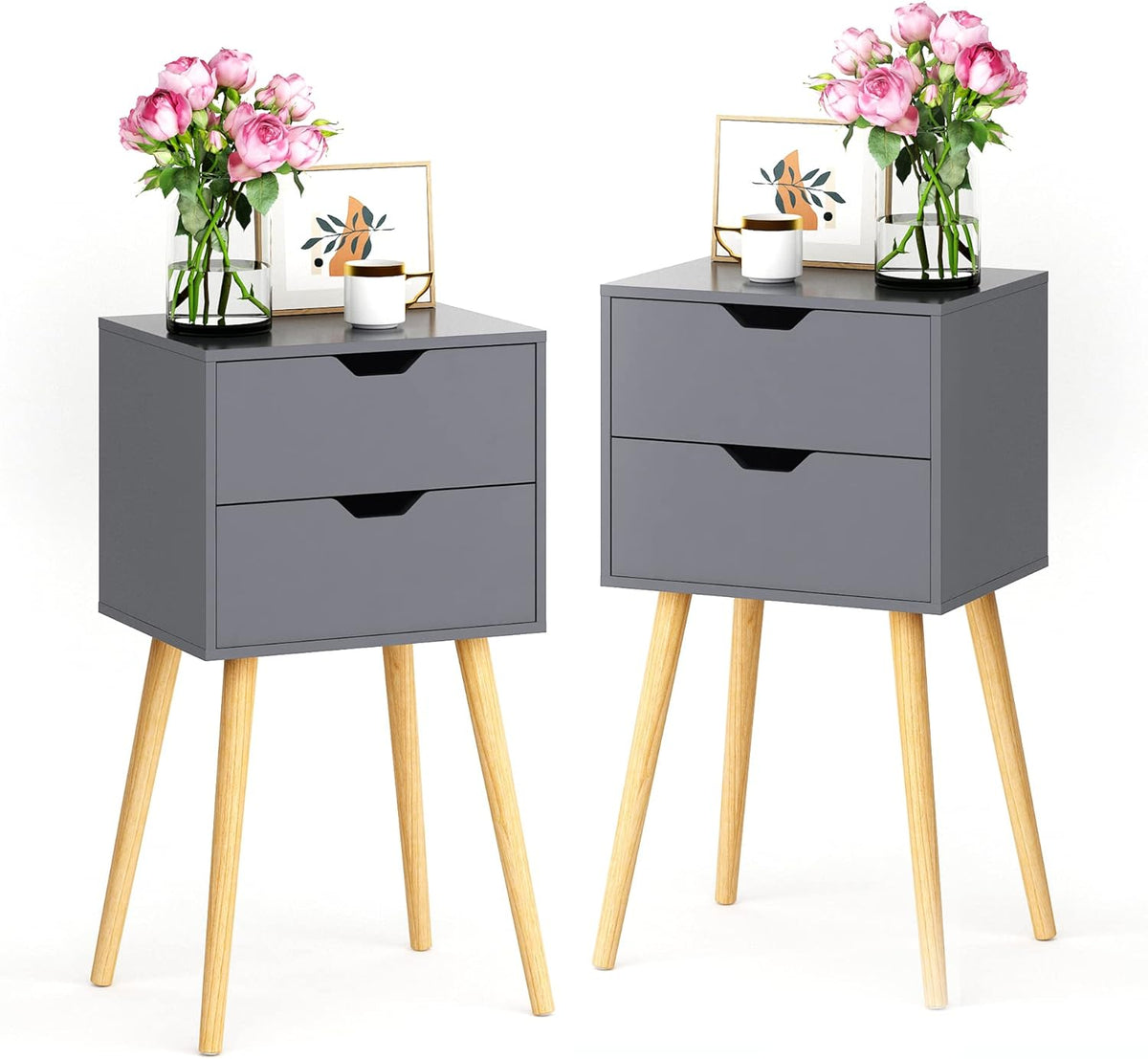 Set of 2 Wood Nightstand with 2 Drawers U864762