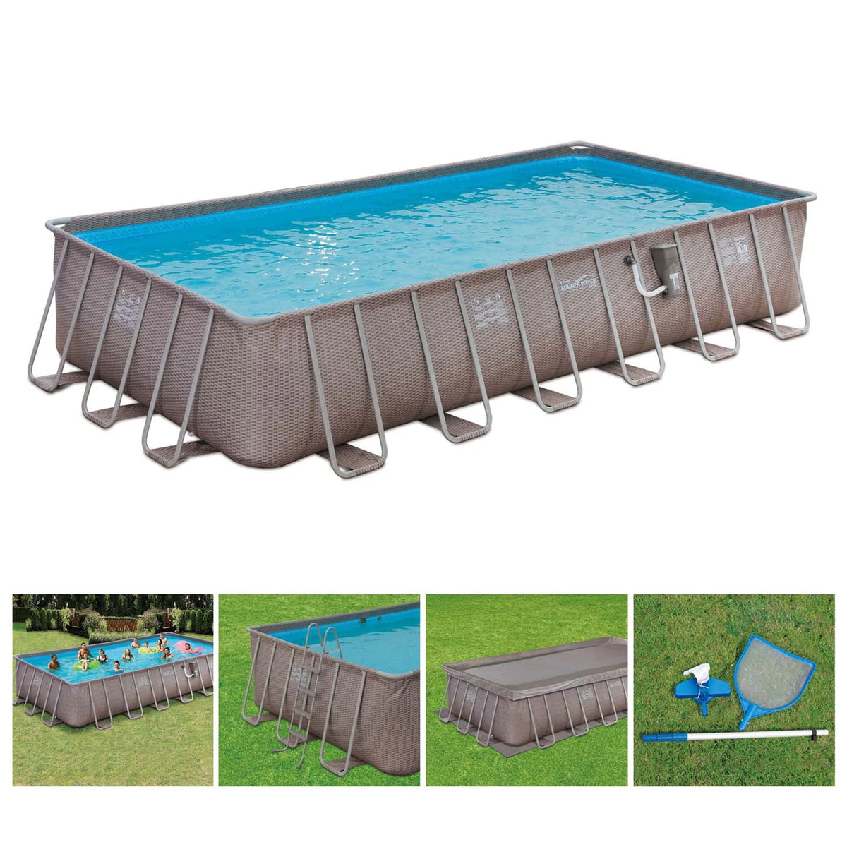 24ft x 12ft x 52in Rectangle Above Ground Frame Swimming Pool Set U5380