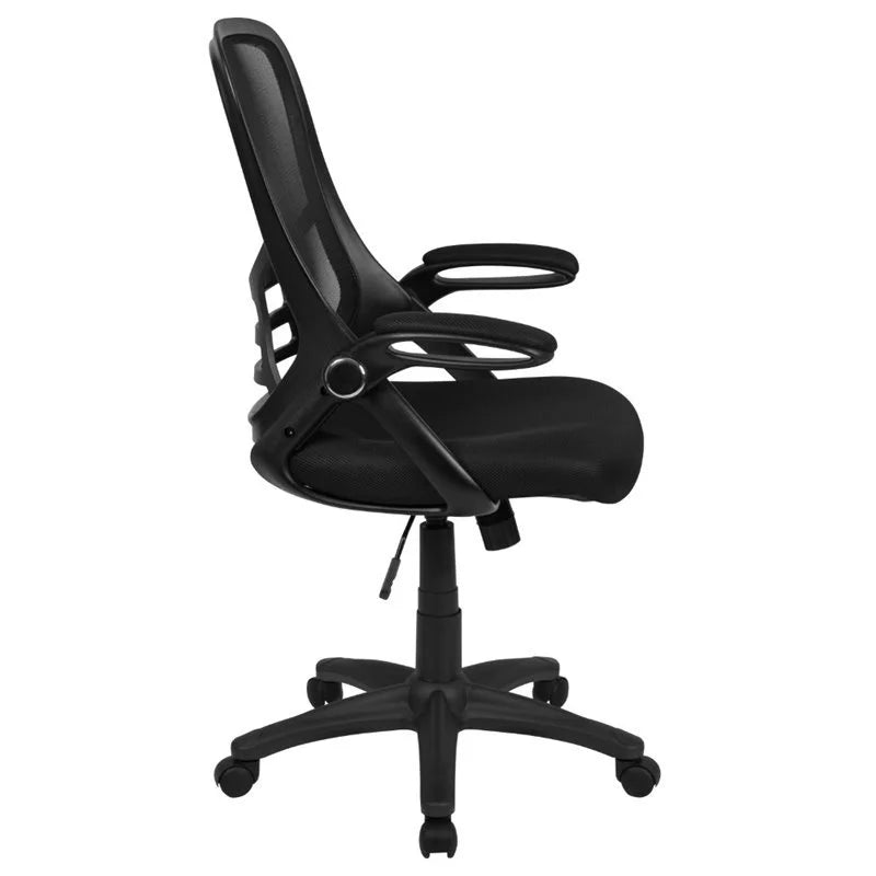 Black Mesh Ergonomic Swivel Office Chair with Flip-up Arms P75643