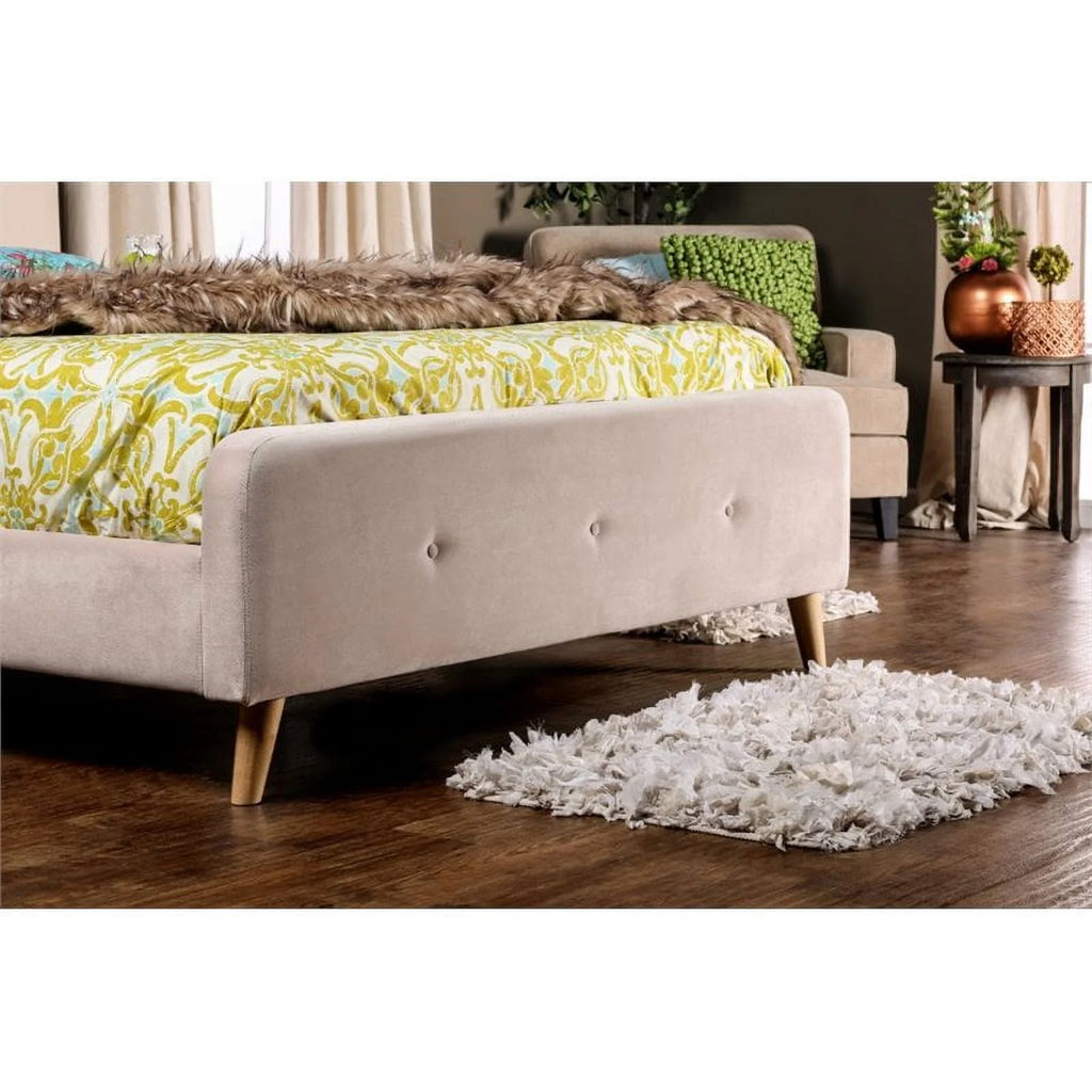 Beige Chenille Upholstered Queen Platform Bed K326706