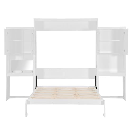 Queen Size White Murphy Bed Cabinet with Closet Z301185
