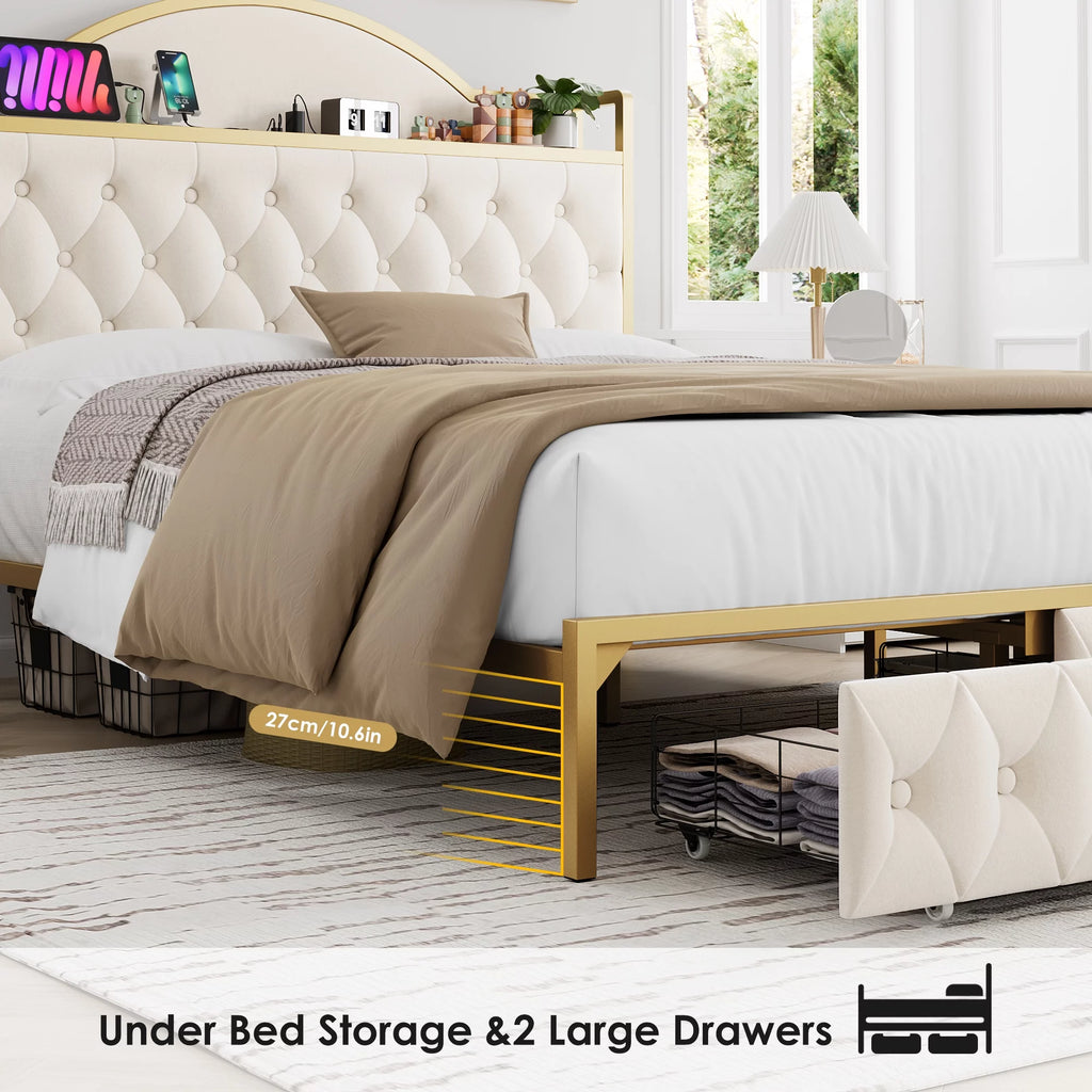 White Queen Size Storage Bed with 2 Drawers T8141