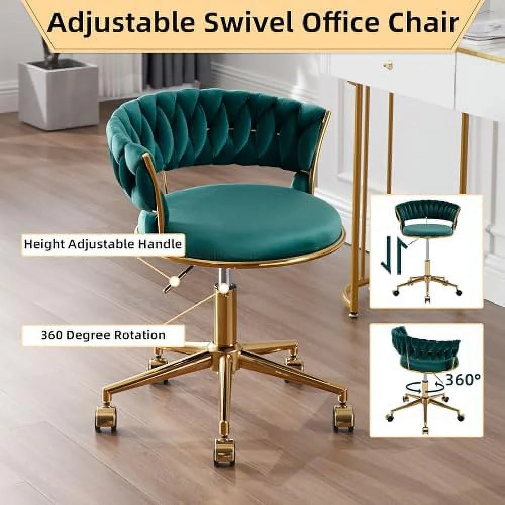 Dark Blue Velvet Desk Chair with Wheels K37379