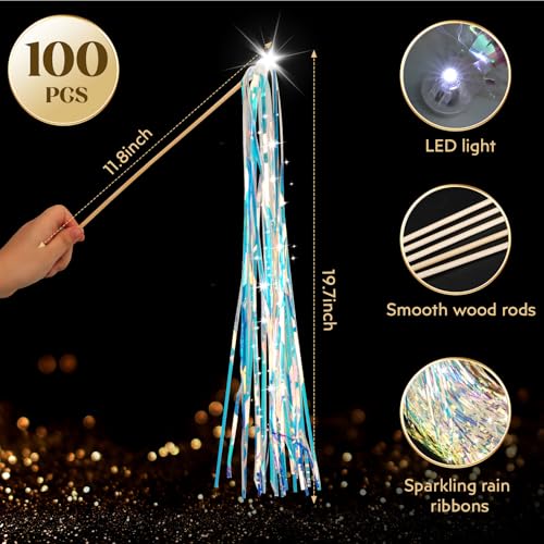 100 PCS Light Up Wedding Wands LED Tinsel Streamers Z703