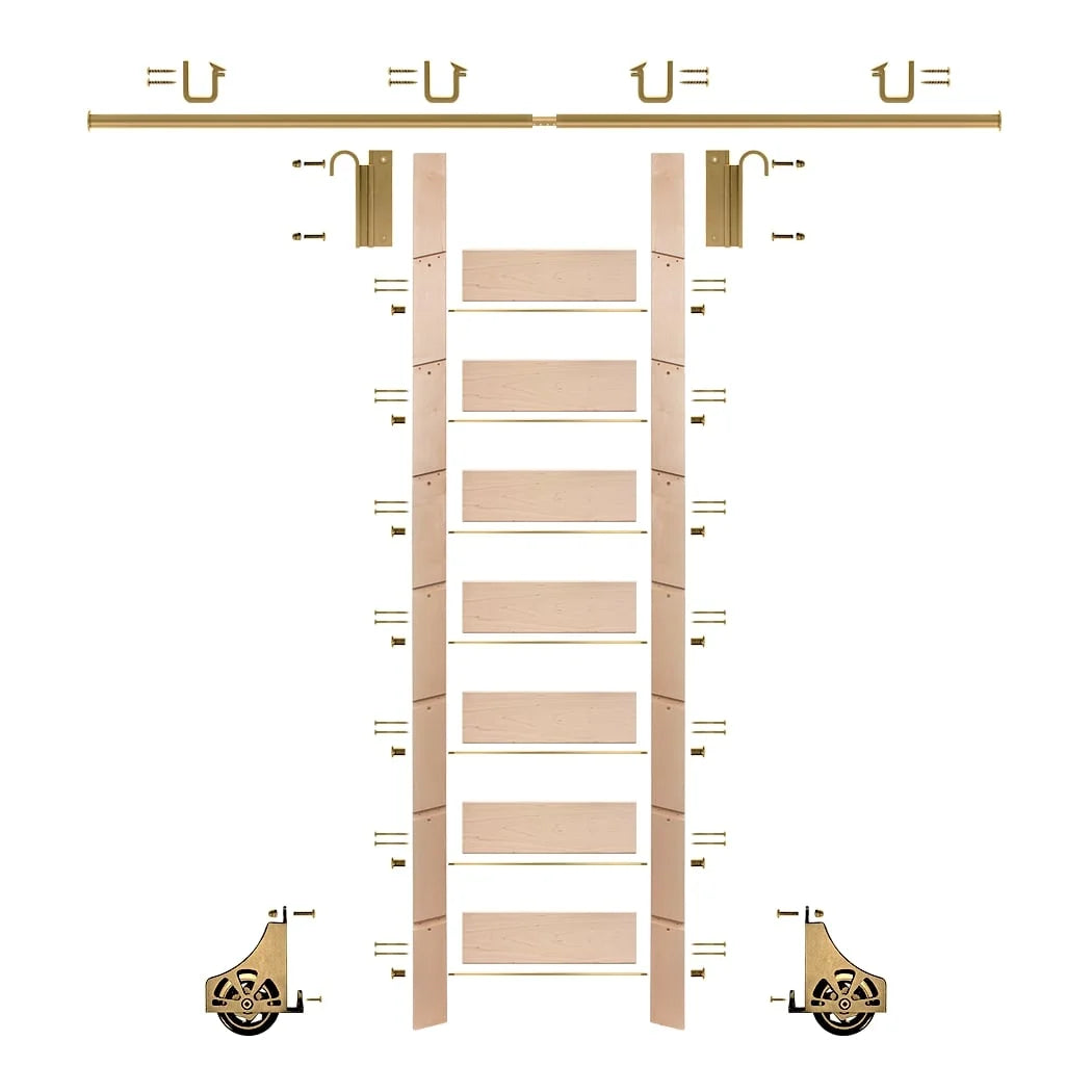 Un-Finished Maple Library Ladder with 8 ft. Rail Y376922