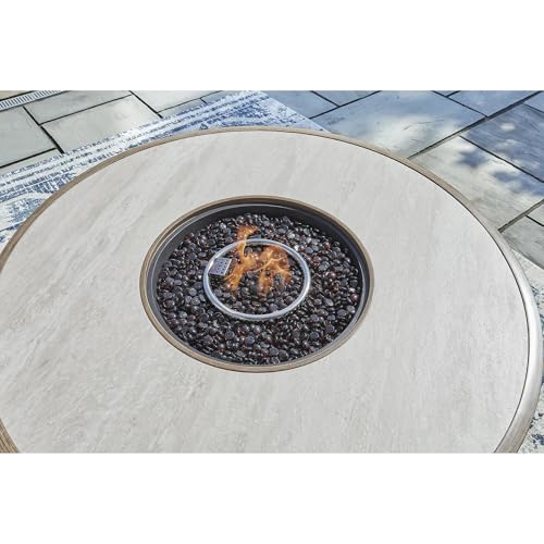 Light Brown Beige Sintered Stone Outdoor Fire Pit Table Y1151