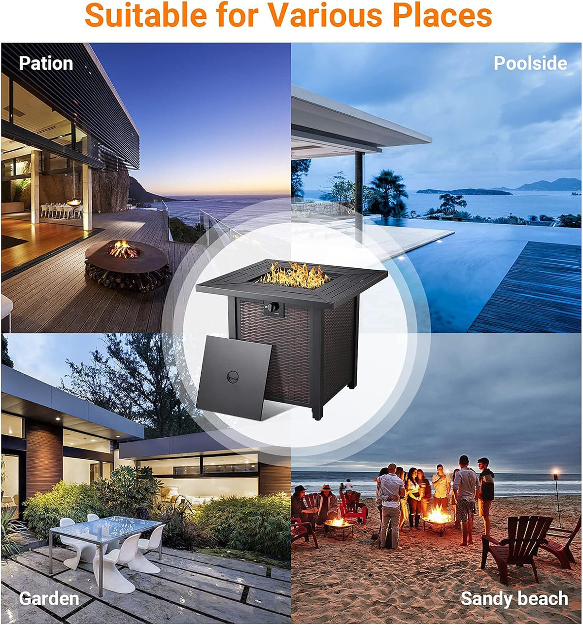 28 in 50,000 BTU Propane Gas Fire Pit Table with Volcanic Rock K3251