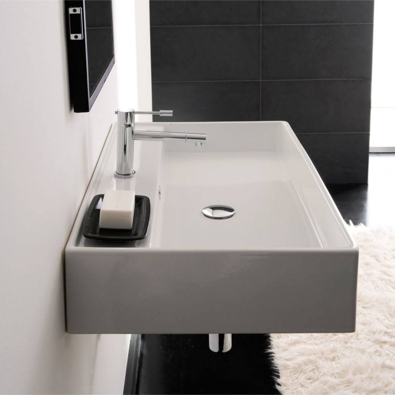 White One Hole Rectangular Ceramic Wall Mounted Vessel Sink G18041