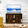 Wooden TV Stand with Storage Cabinet & 2 Sliding Barn Doors A30546