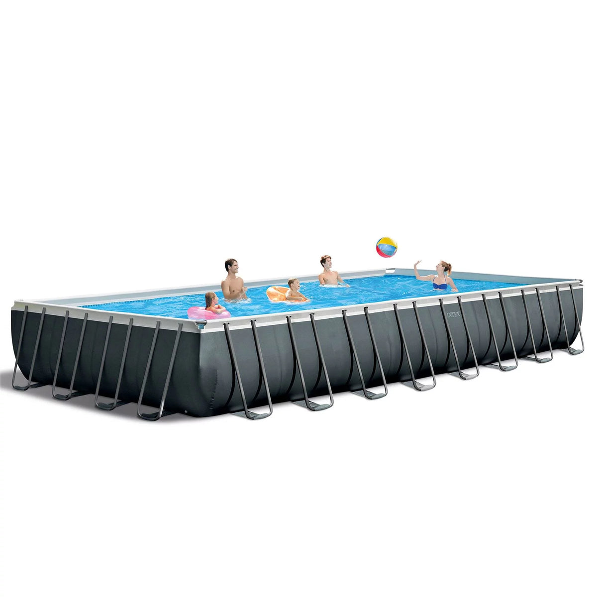 Gray Rectangular Above Ground Swimming Pool Set R824407