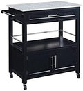 Black Pine Wood Rolling Kitchen Island Cart with Granite Top C8738