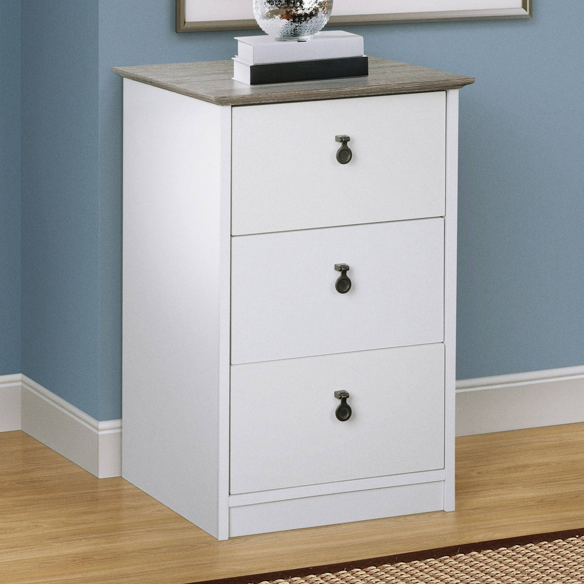 White Gray Oak 3 Drawer Filing Cabinet A629