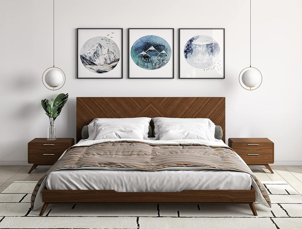 California King Brown Walnut Panel Bed with Wood Legs X22218