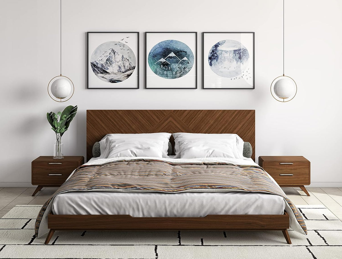 California King Brown Walnut Panel Bed with Wood Legs X22218