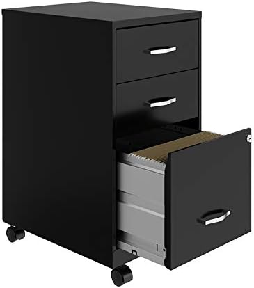 3 Drawer Metal Mobile File Cabinet with Lock, Black W77496