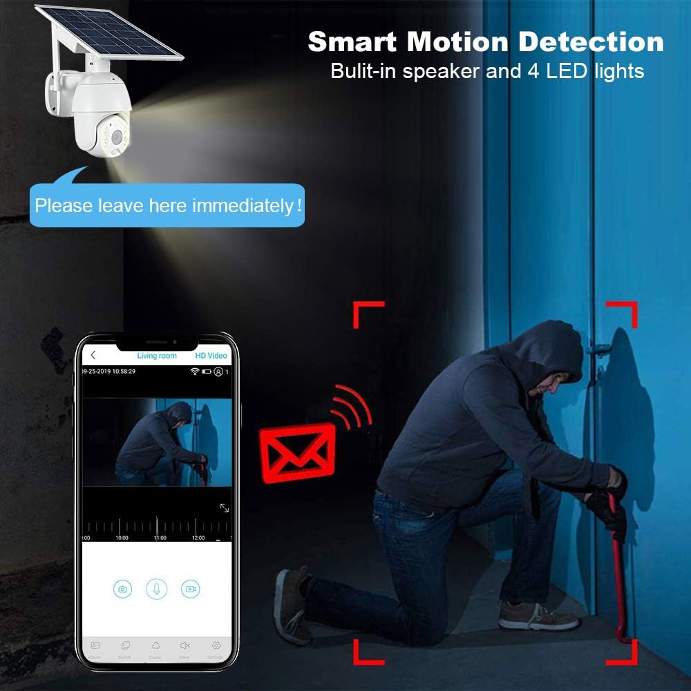 Wireless Solar Powered Battery PTZ IP Security Camera with 1080P Video Night Vision Spotlight 2-Way Audio C9736