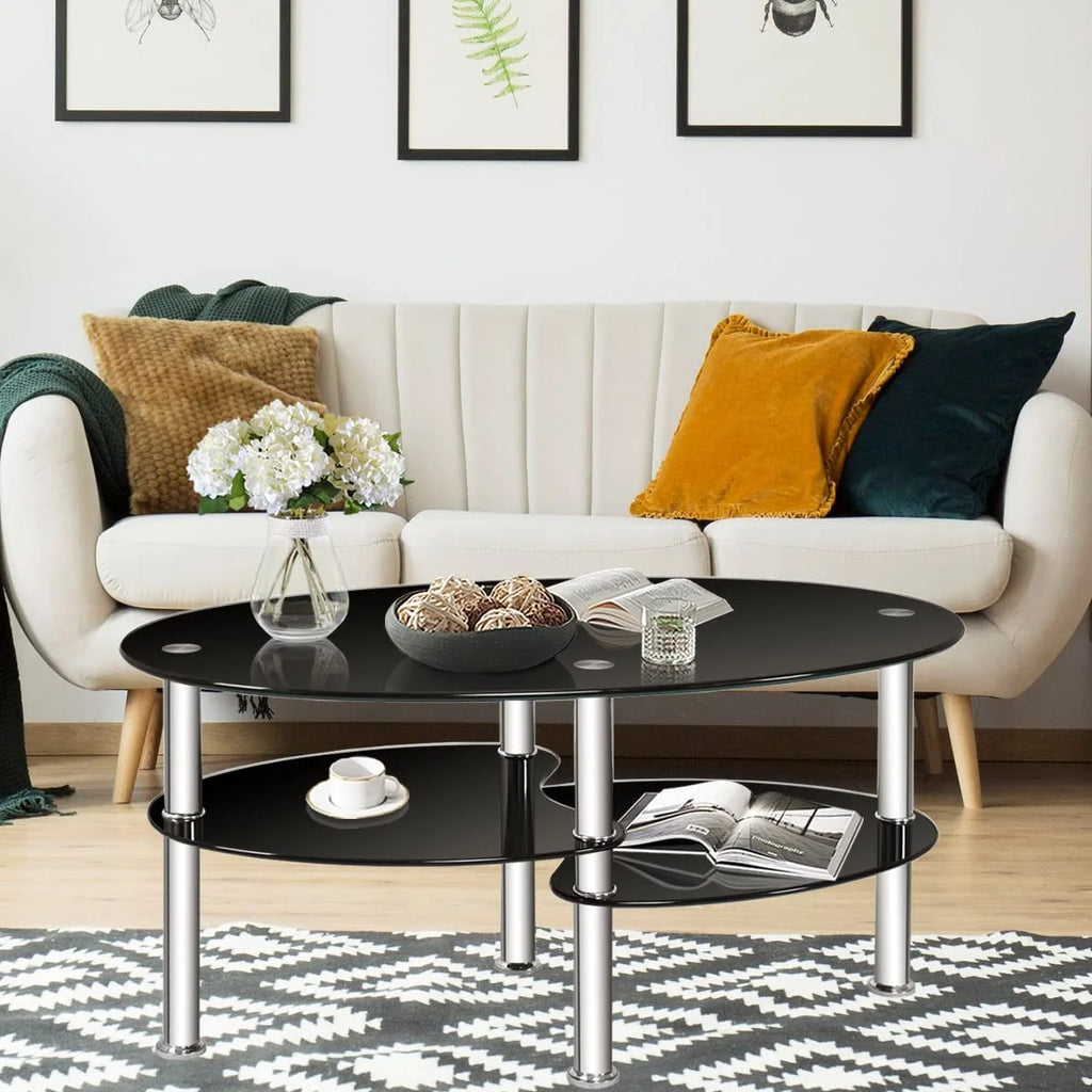 Black Oval Glass Coffee Table Q258