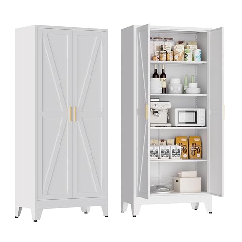 71" Metal Pantry Cabinet with 2 Doors and 4 Adjustable Shelves E360