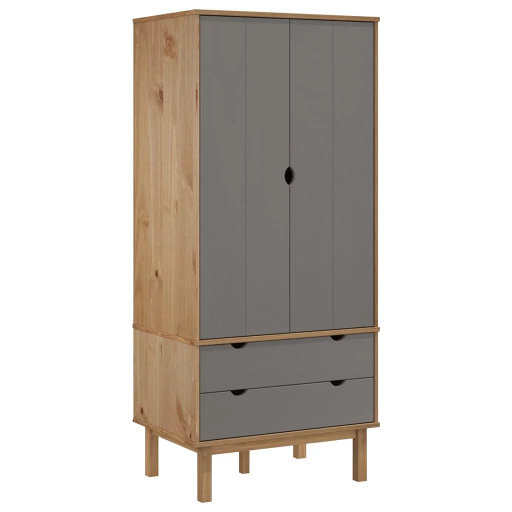 Brown and Gray Solid Wood Pine Wardrobe T305