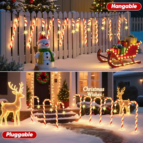 24 Pack Candy Cane Pathway Lights 10 Modes Waterproof Christmas Yard Stakes Y29996