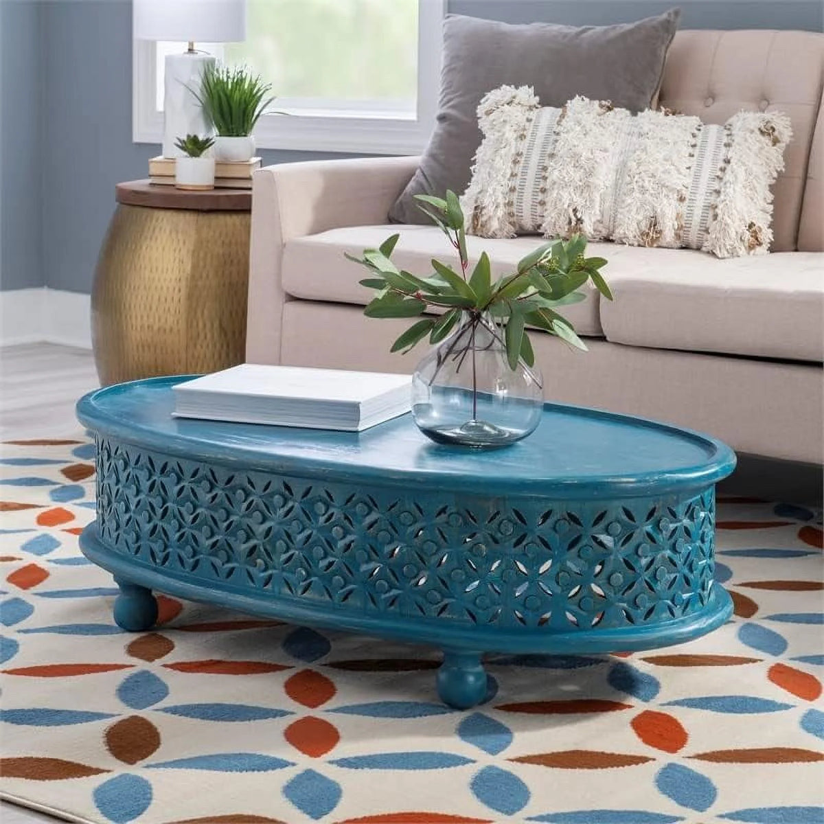 Blue Oval Wood Coffee Table A72797