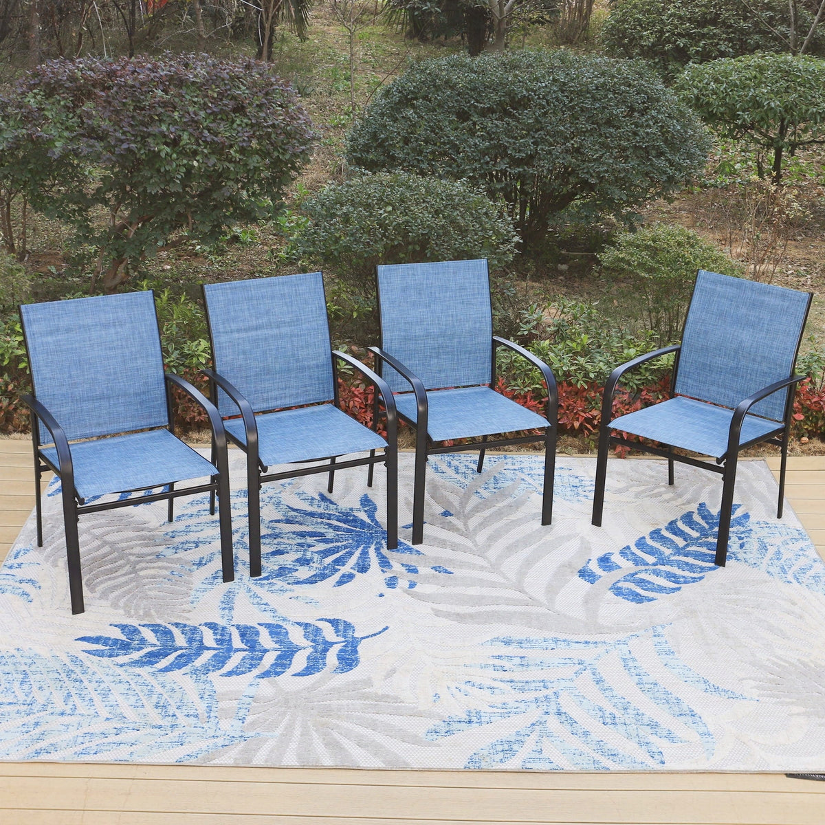 Set of 4 Outdoor Patio Dining Chairs Steel Textilene Black Brown H43300
