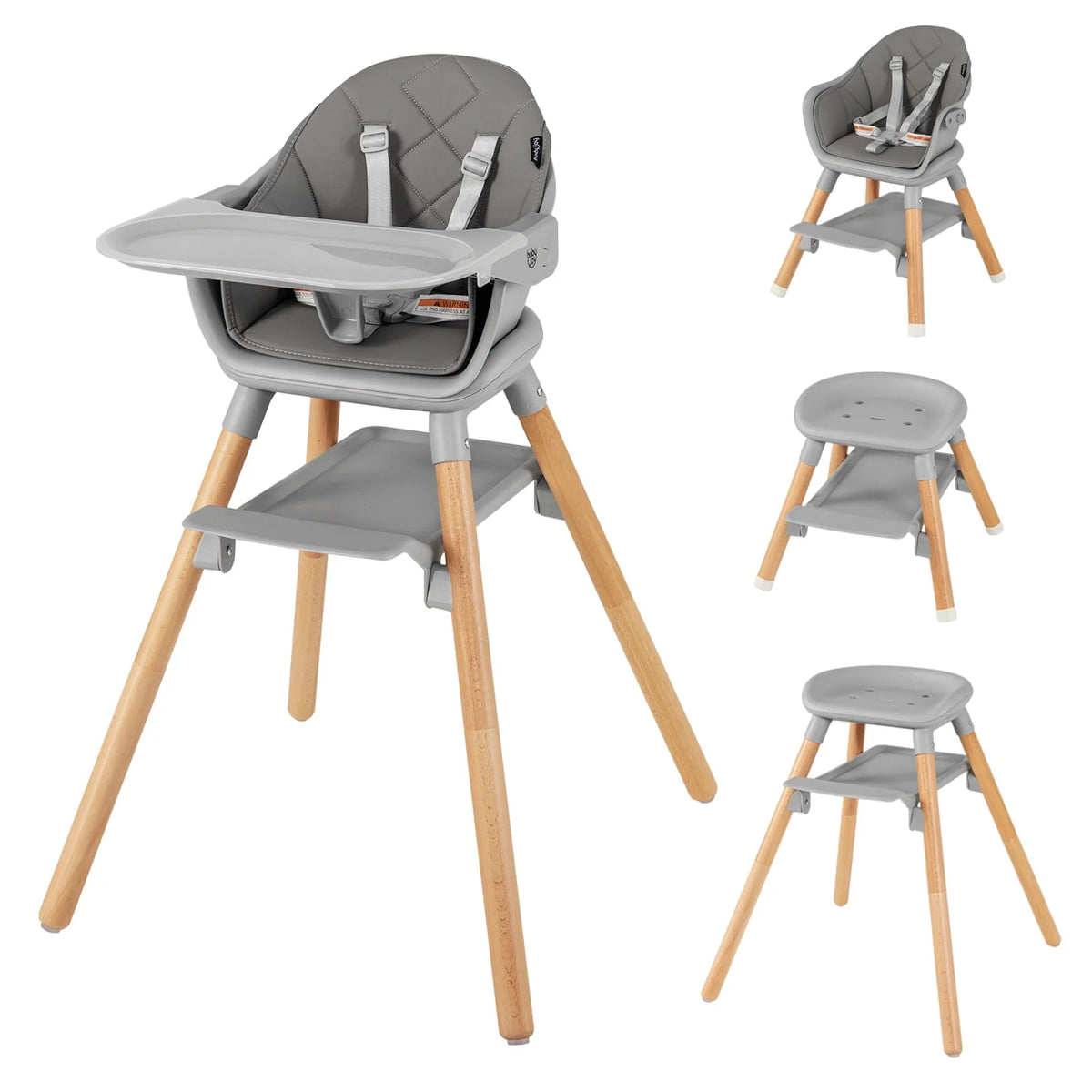 Convertible Wooden Baby Highchair with Removable Tray X22794