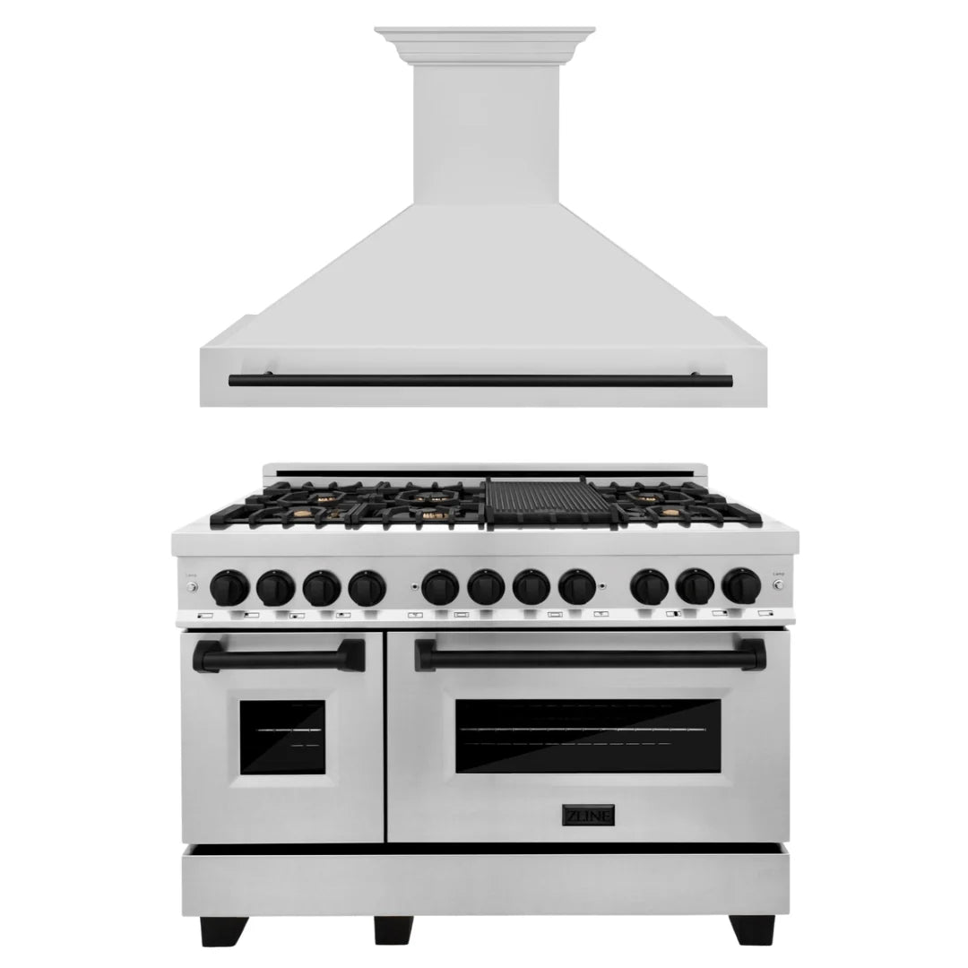 48 In. Dual Range and Range Hood in Stainless Steel with Matte Black Accents U8946