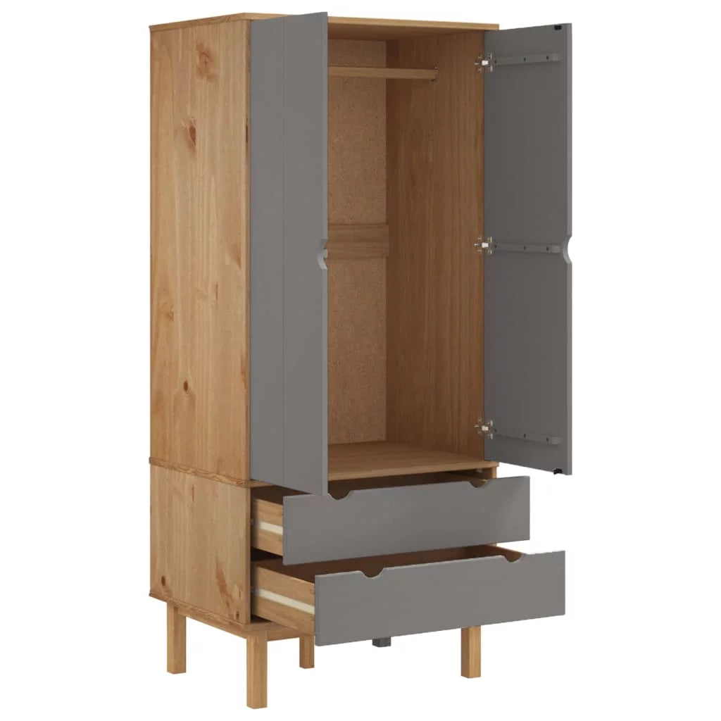 Brown and Gray Solid Wood Pine Wardrobe T305