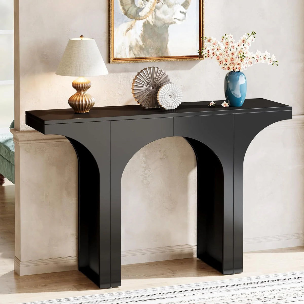 47 Inches Black Console Table with Arch Base U21089