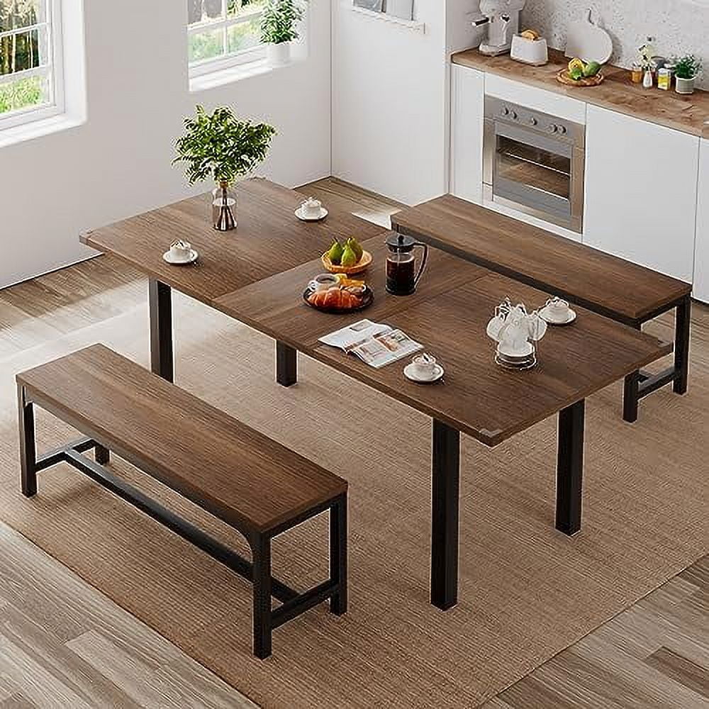 3-Piece Extendable Dining Table Set with 2 Benches I424