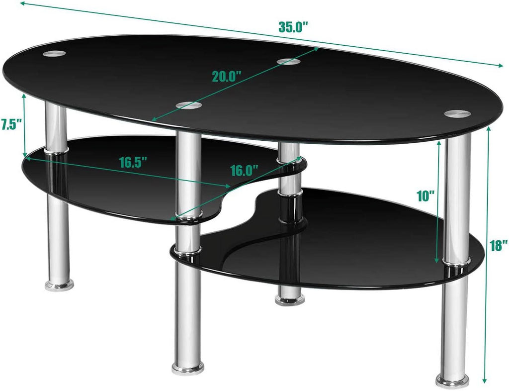 Black Oval Glass Coffee Table Q258