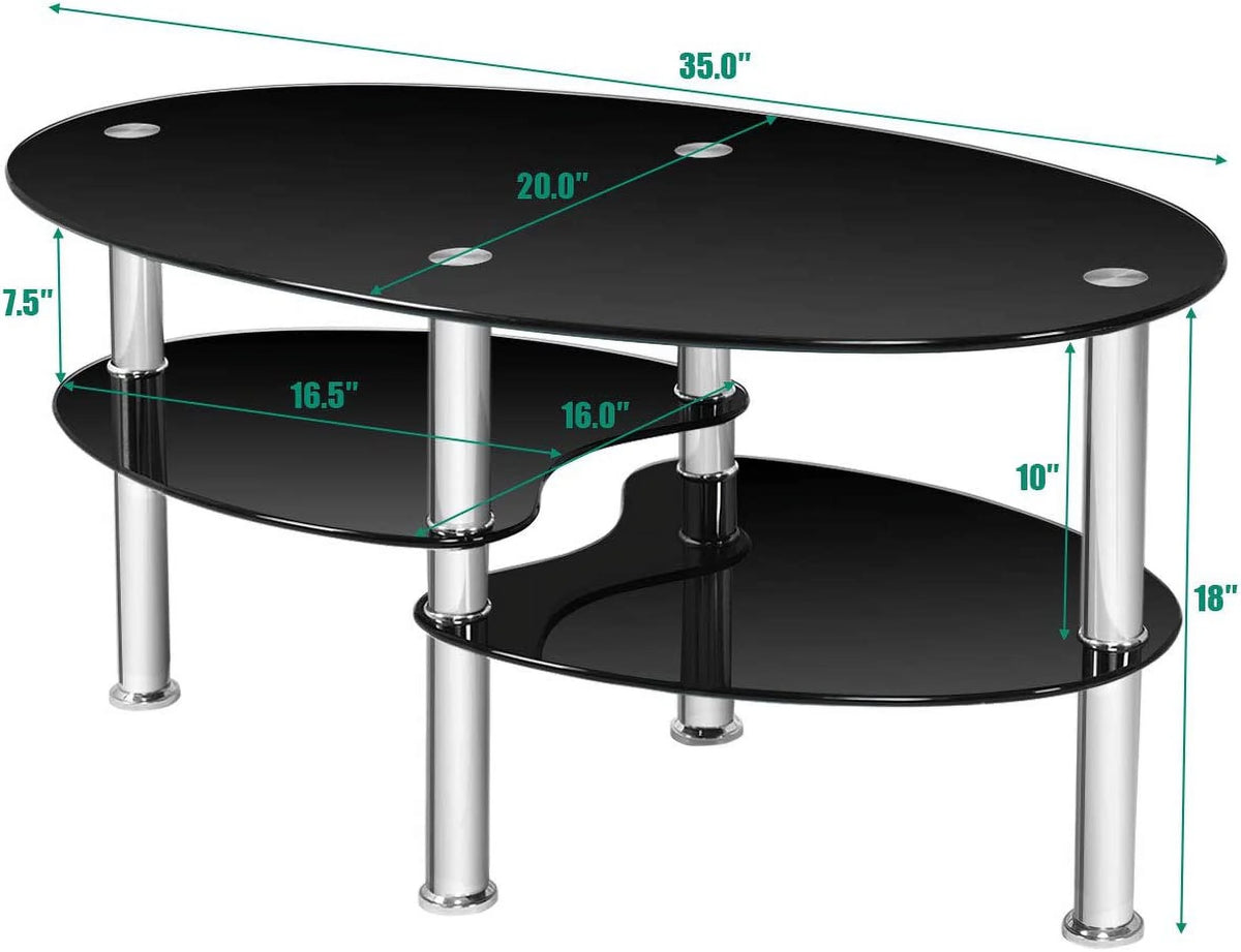 Black Oval Glass Coffee Table Q258
