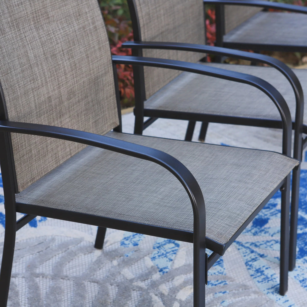 Set of 4 Outdoor Patio Dining Chairs Steel Textilene Black Brown H43300