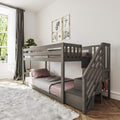 White Twin Low Bunk Bed with Staircase F9360