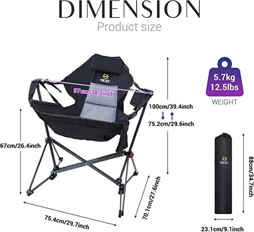 Folding Camping Chair with Cup Holder and Side Pocket, Set of 2 D444349