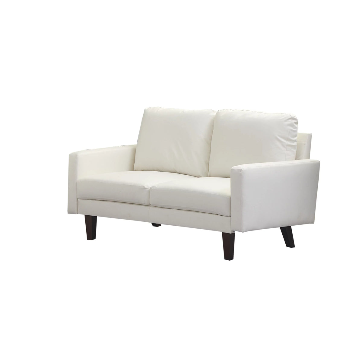 Beige Faux Leather Square Arm Loveseat D3490