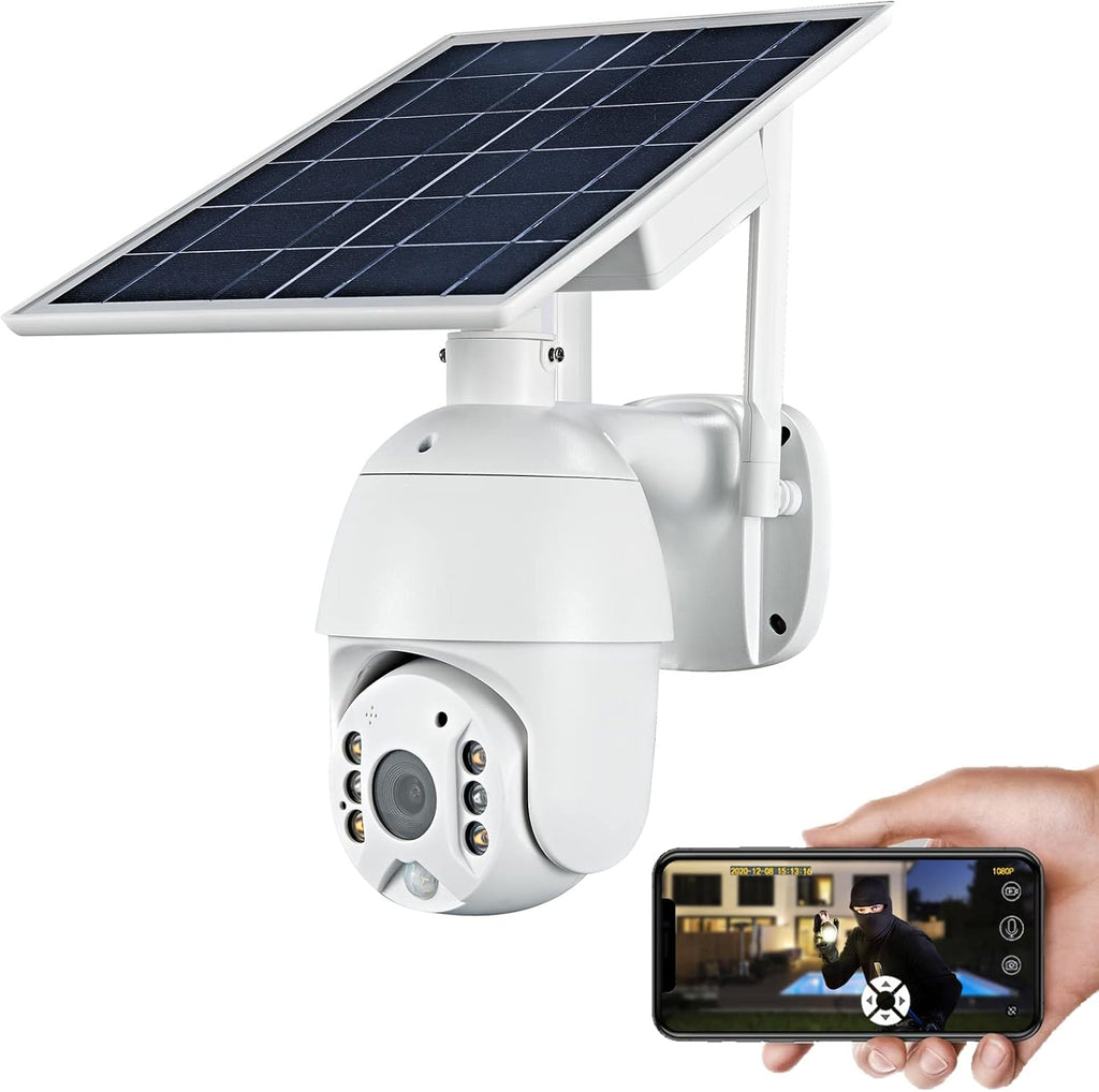 Wireless Solar Powered Battery PTZ IP Security Camera with 1080P Video Night Vision Spotlight 2-Way Audio C9736