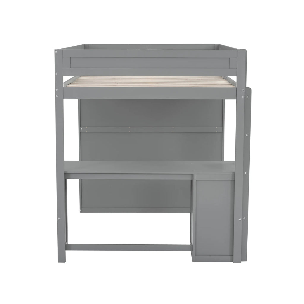 Wood Full Size Loft Bed with Storage Desk, Drawers and Wardrobe O753767
