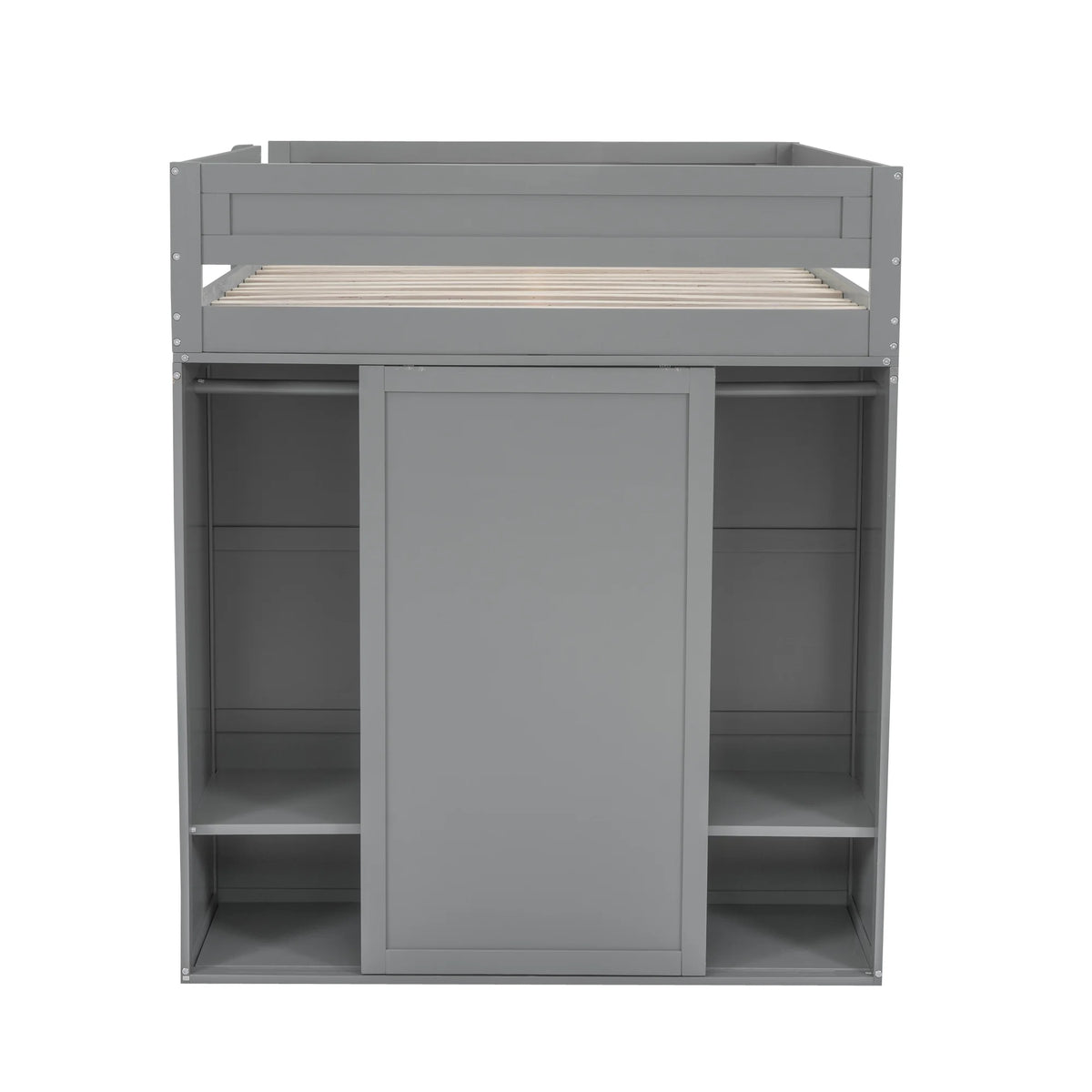 Wood Full Size Loft Bed with Storage Desk, Drawers and Wardrobe O753767