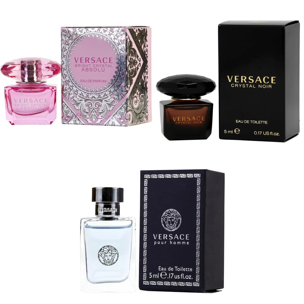 Bright Crystal Absolu EDP, Crystal Noir EDT, Pour Homme EDT 5ml 3PK Kit I94165