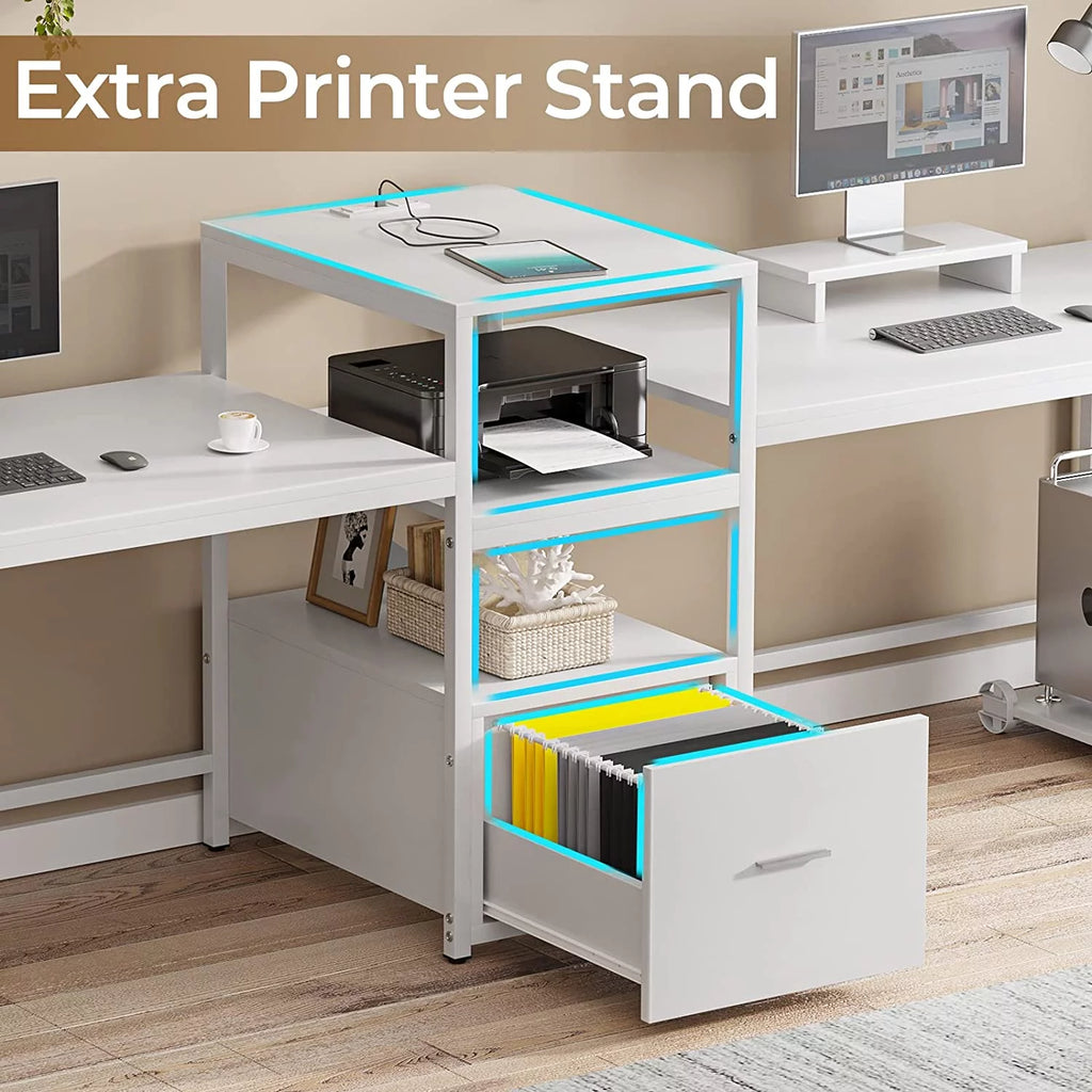 White Computer Desk with File Drawer and USB Port K5571