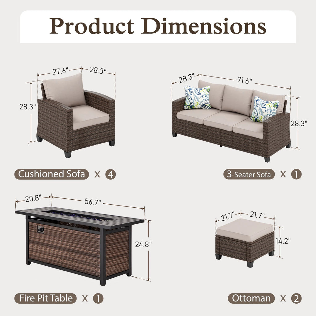 8 Pieces Wicker Patio Furniture Set with Fire Pit Table R616