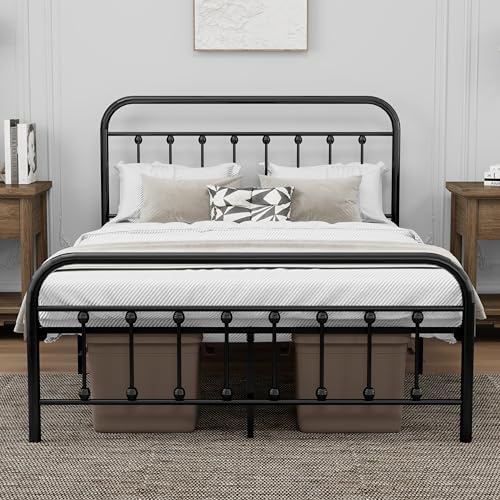 White Metal Full Size Bed Frame with Headboard Footboard T382