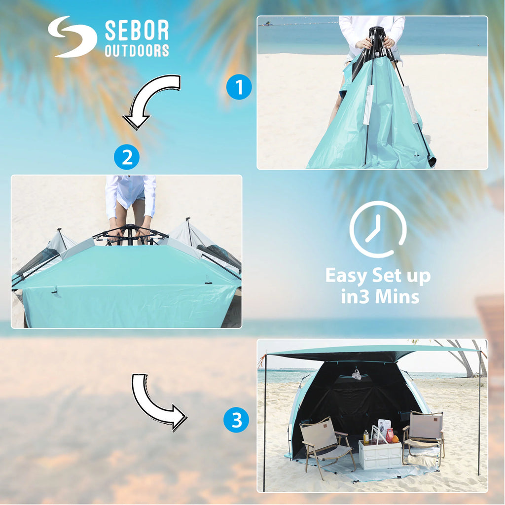 XL Pop-up Canopy Beach Tent for 4-6 Person, UPF 50+ Mint Green G72312